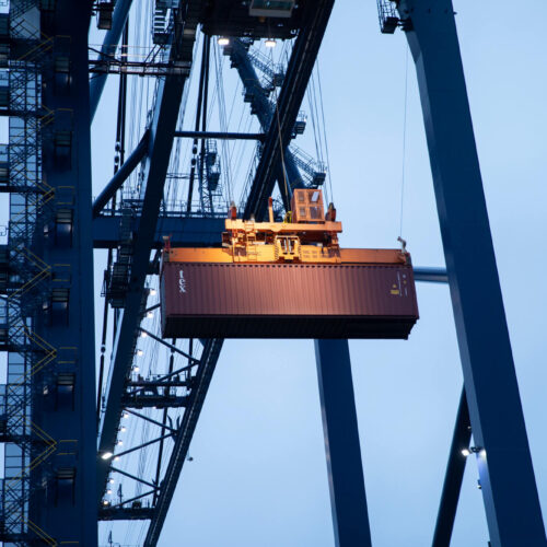 Container on STS crane operated by Hutchison Ports Stockholm