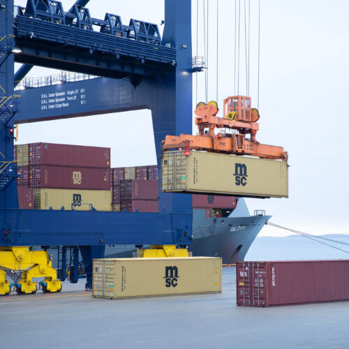 Container being lifed from vessel at Hutchison Ports Stockholm