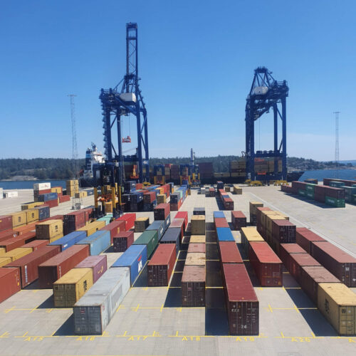 Wide view of Hutchison Ports Stockholm container yard